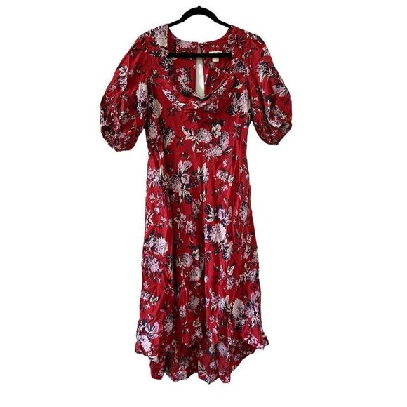 Anthropologie Dresses & Skirts - Anthropologie Maeve Floral Puff Sleeve A-Line Midi Dress Red Women's Size 16W